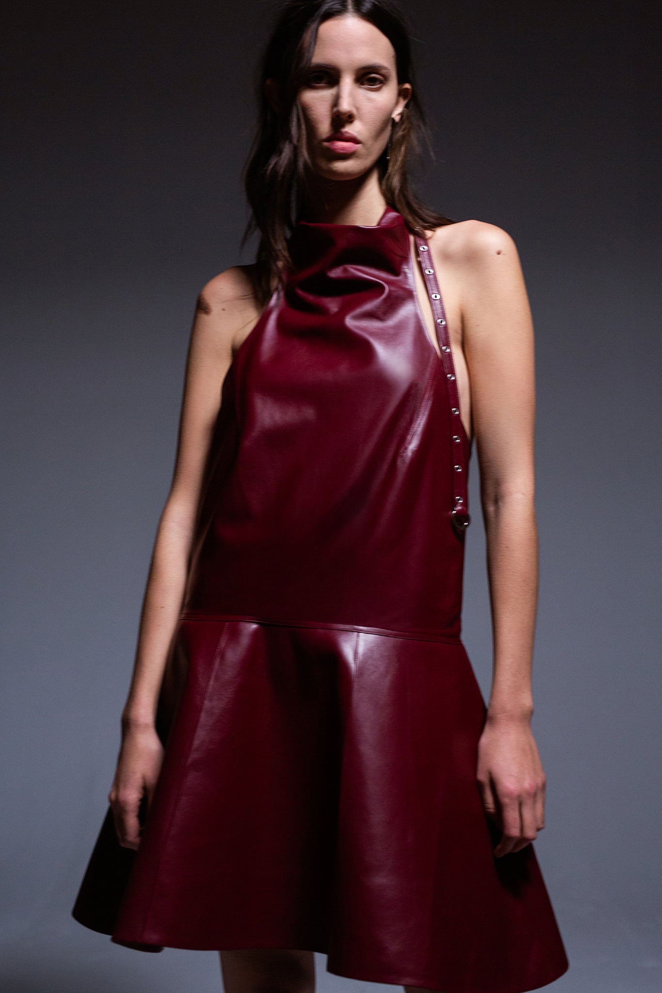 MICHELLE RHEE Flared Halter Mini Dress - Deep Red MICHELLE RHEE Flared Halter Mini Dress - Deep Red