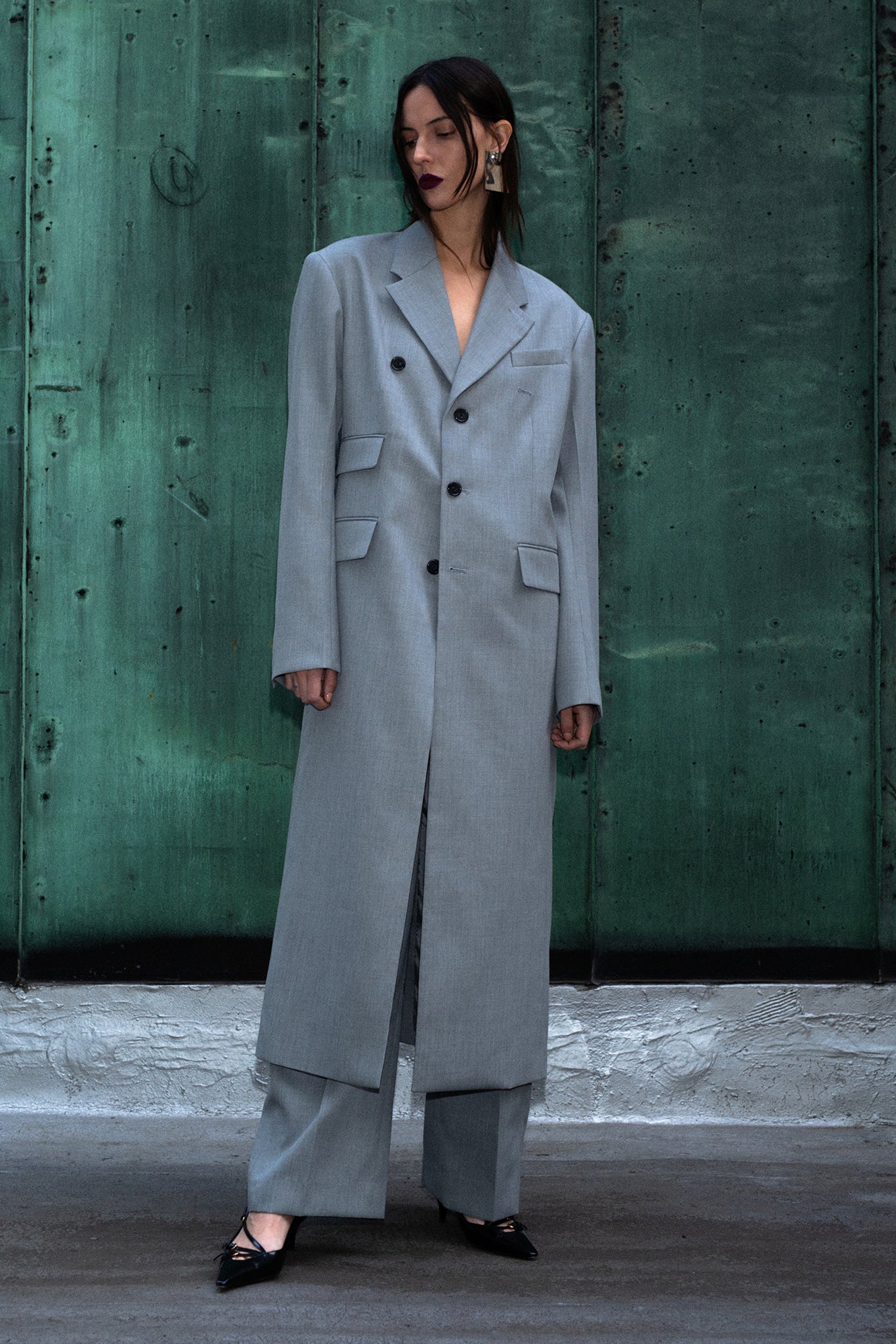Single Breasted Oversized Coat - Grey